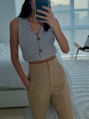 Sincerely Jules Cable Knit Button Front Vest — Light Lavender Gray